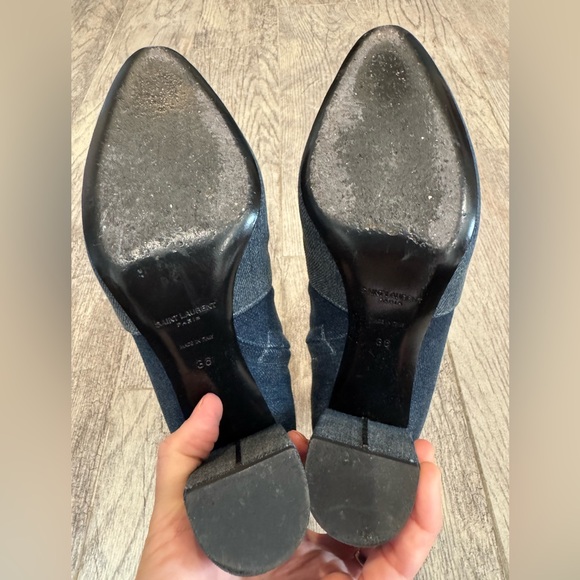 Saint Laurent denim Lou block heel booties - Picture 8 of 11
